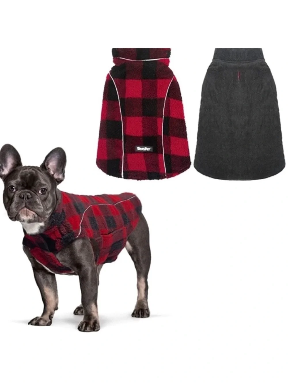 BingPet Reversible Dog Vest Small Red Buffalo Plaid Fleece Winter Jacket